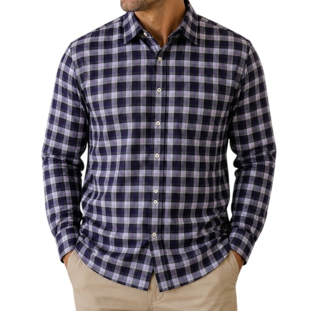 Peter Millar Button Down Shirt Mens XL Purple Plaid Long Sleeve